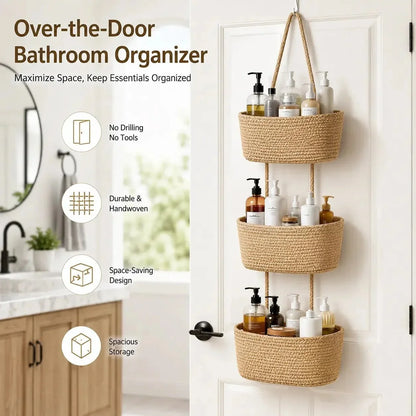 Space-Saving Woven Cotton 3-Tier Over-Door