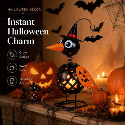 Purpose-Built Wrought Iron Crow and Pumpkin Ornament for Everyday Use