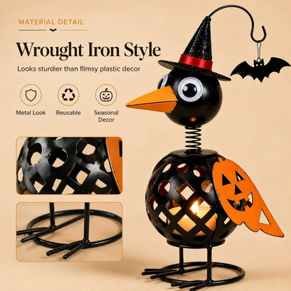 Purpose-Built Wrought Iron Crow and Pumpkin Ornament for Everyday Use