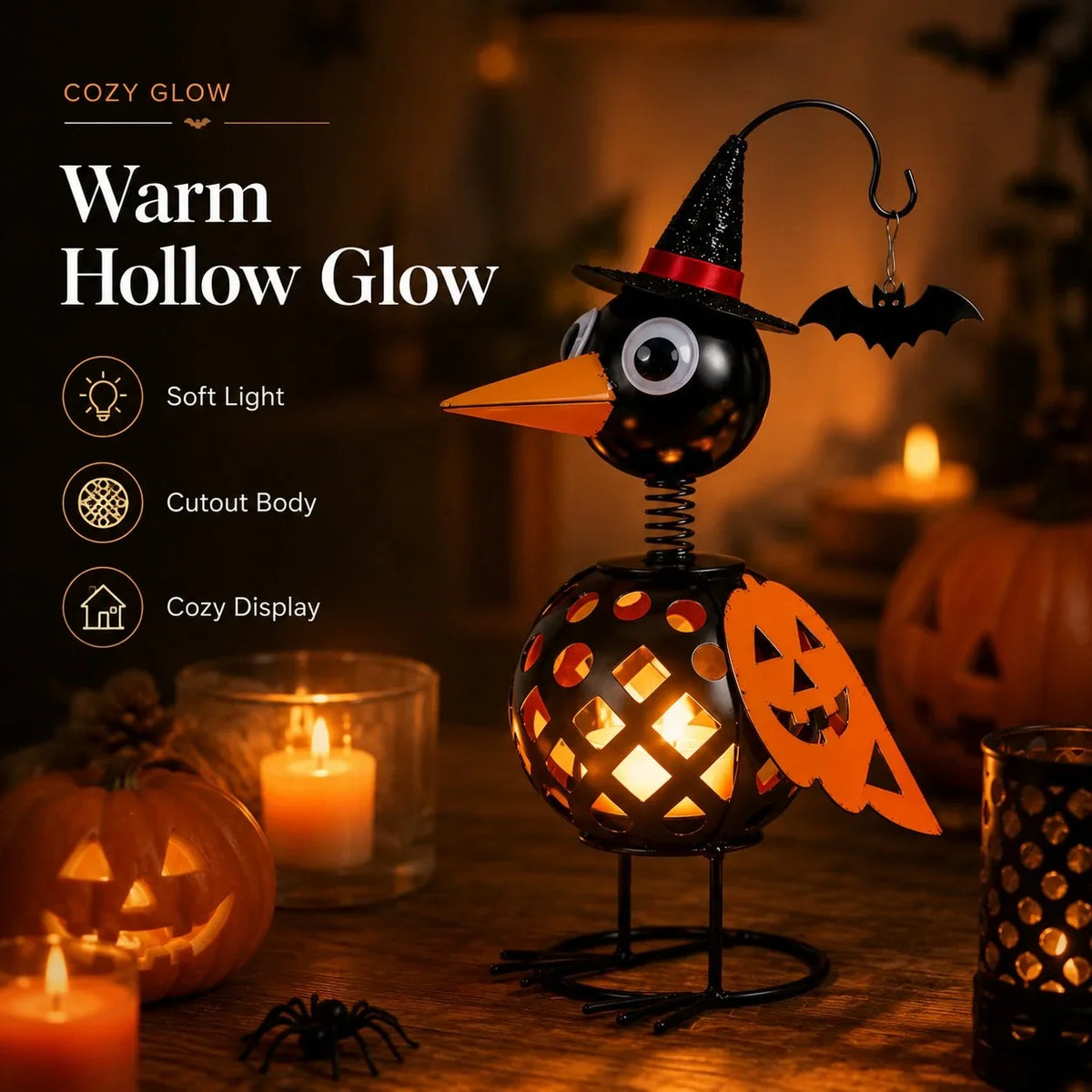 Purpose-Built Wrought Iron Crow and Pumpkin Ornament for Everyday Use
