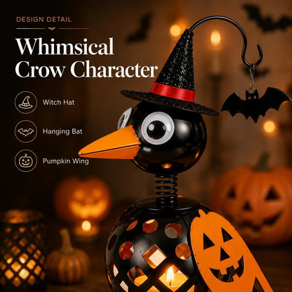Purpose-Built Wrought Iron Crow and Pumpkin Ornament for Everyday Use