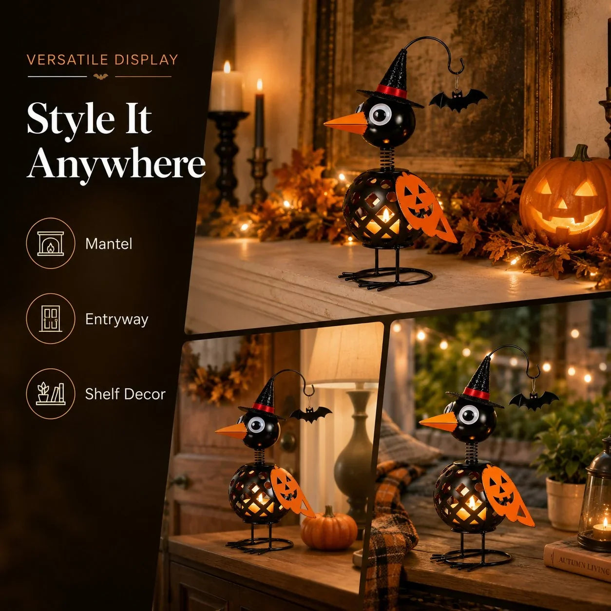 Purpose-Built Wrought Iron Crow and Pumpkin Ornament for Everyday Use
