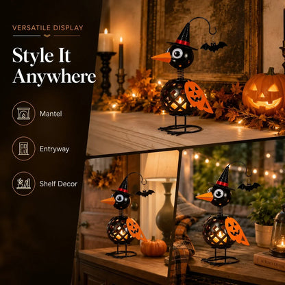 Purpose-Built Wrought Iron Crow and Pumpkin Ornament for Everyday Use