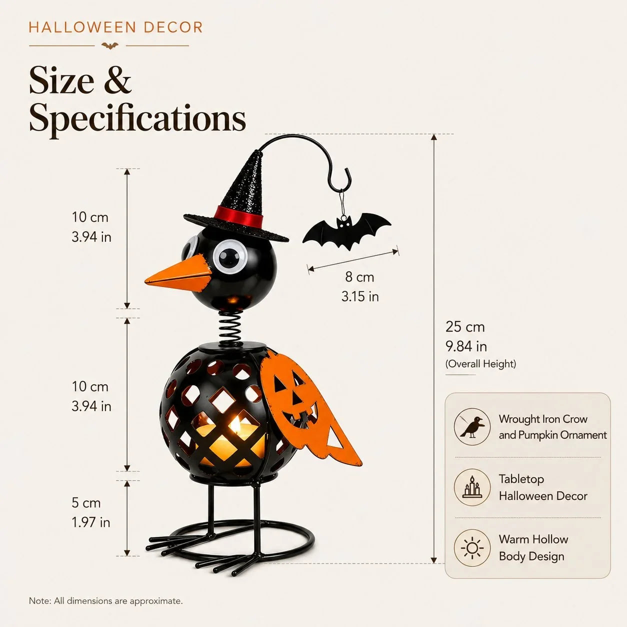 Purpose-Built Wrought Iron Crow and Pumpkin Ornament for Everyday Use