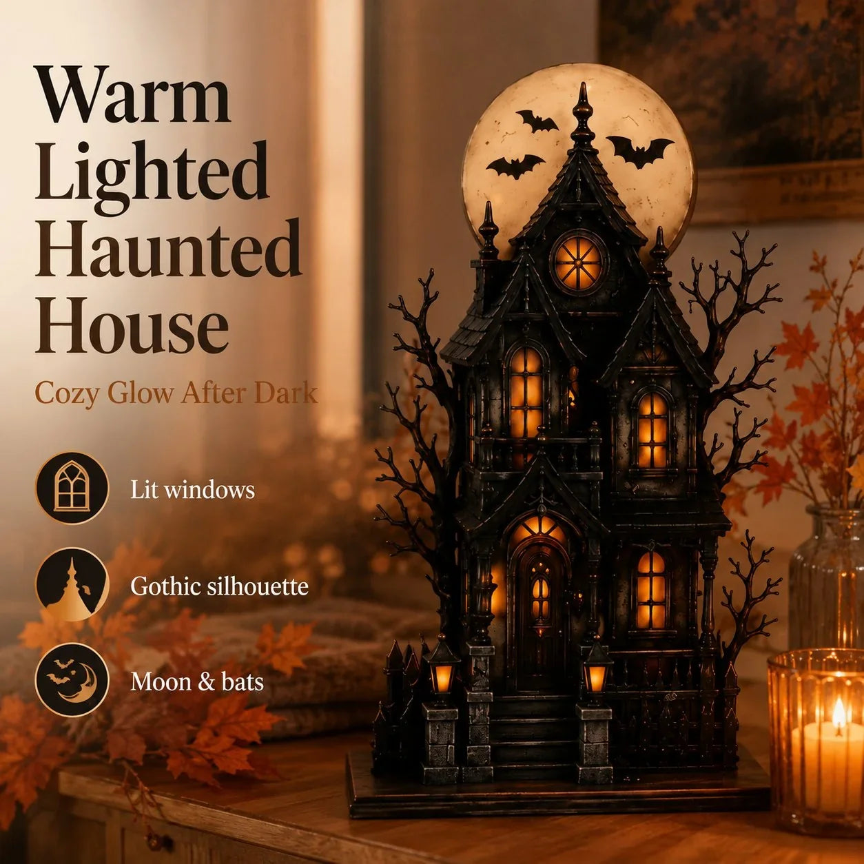 Decorative Lighted Haunted House & Character Figurine