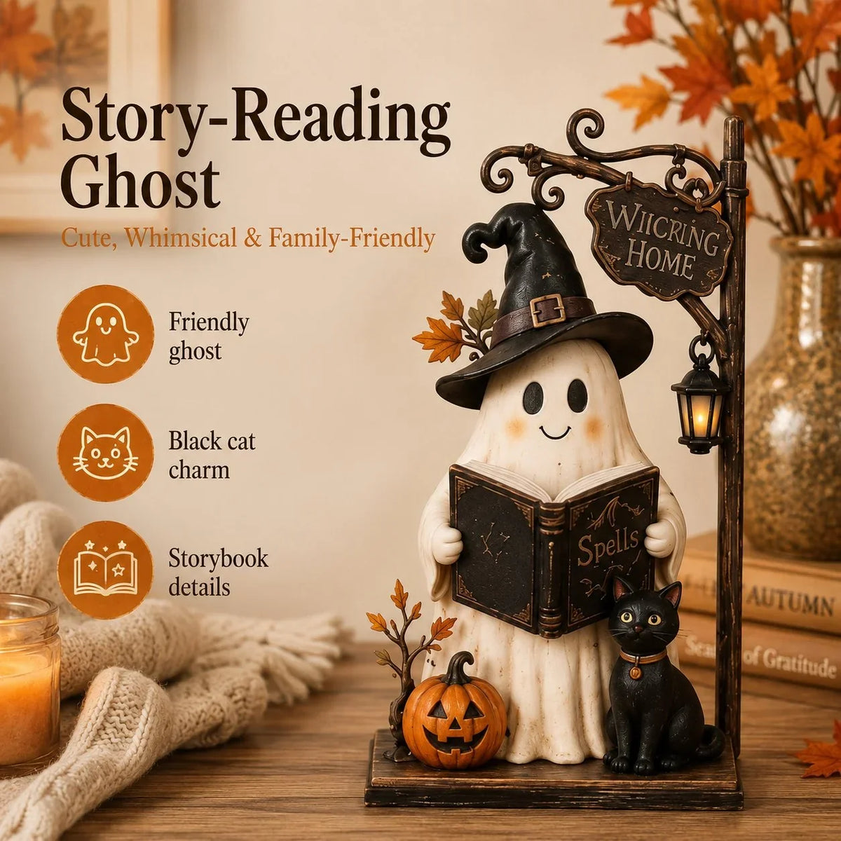 Decorative Lighted Haunted House & Character Figurine
