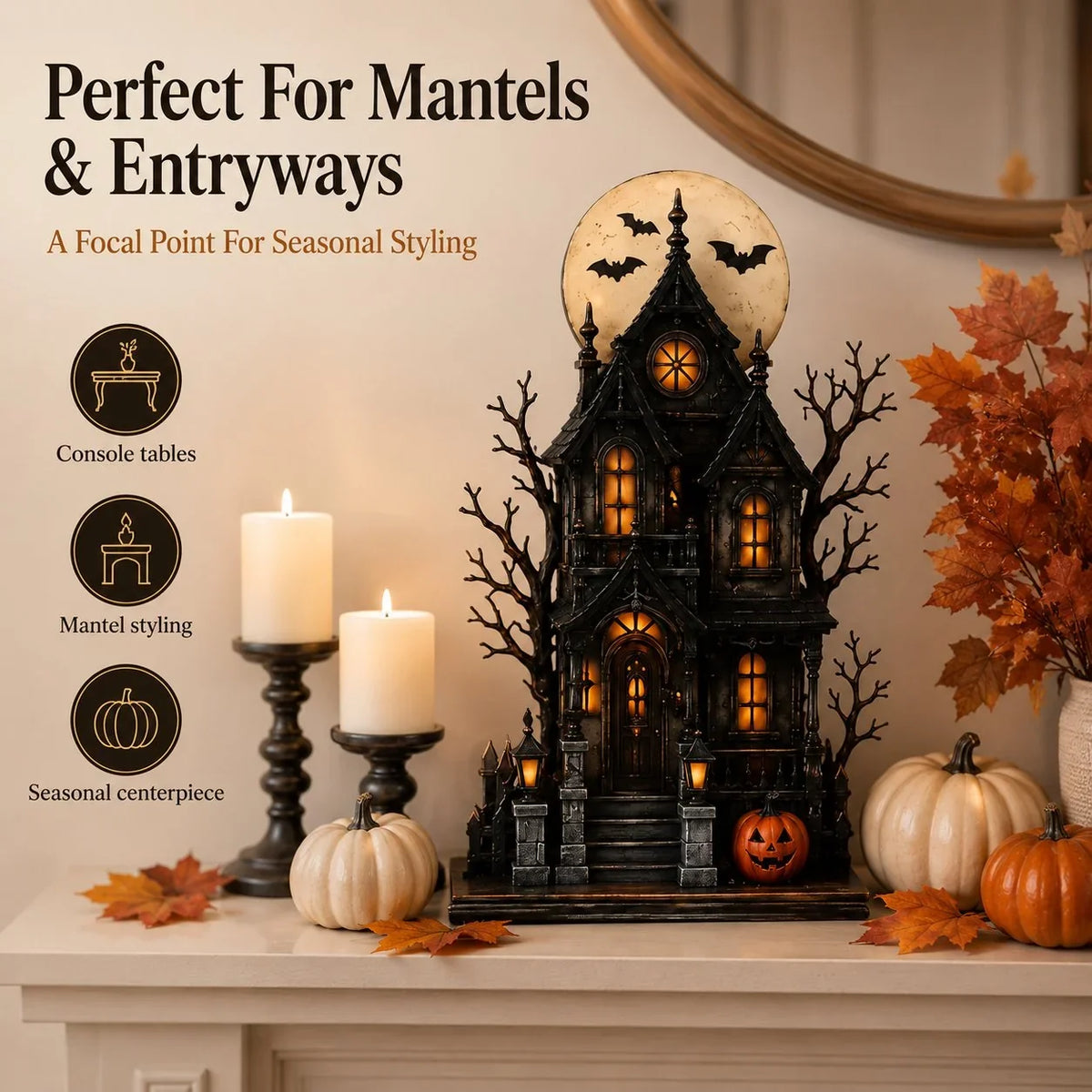 Decorative Lighted Haunted House & Character Figurine