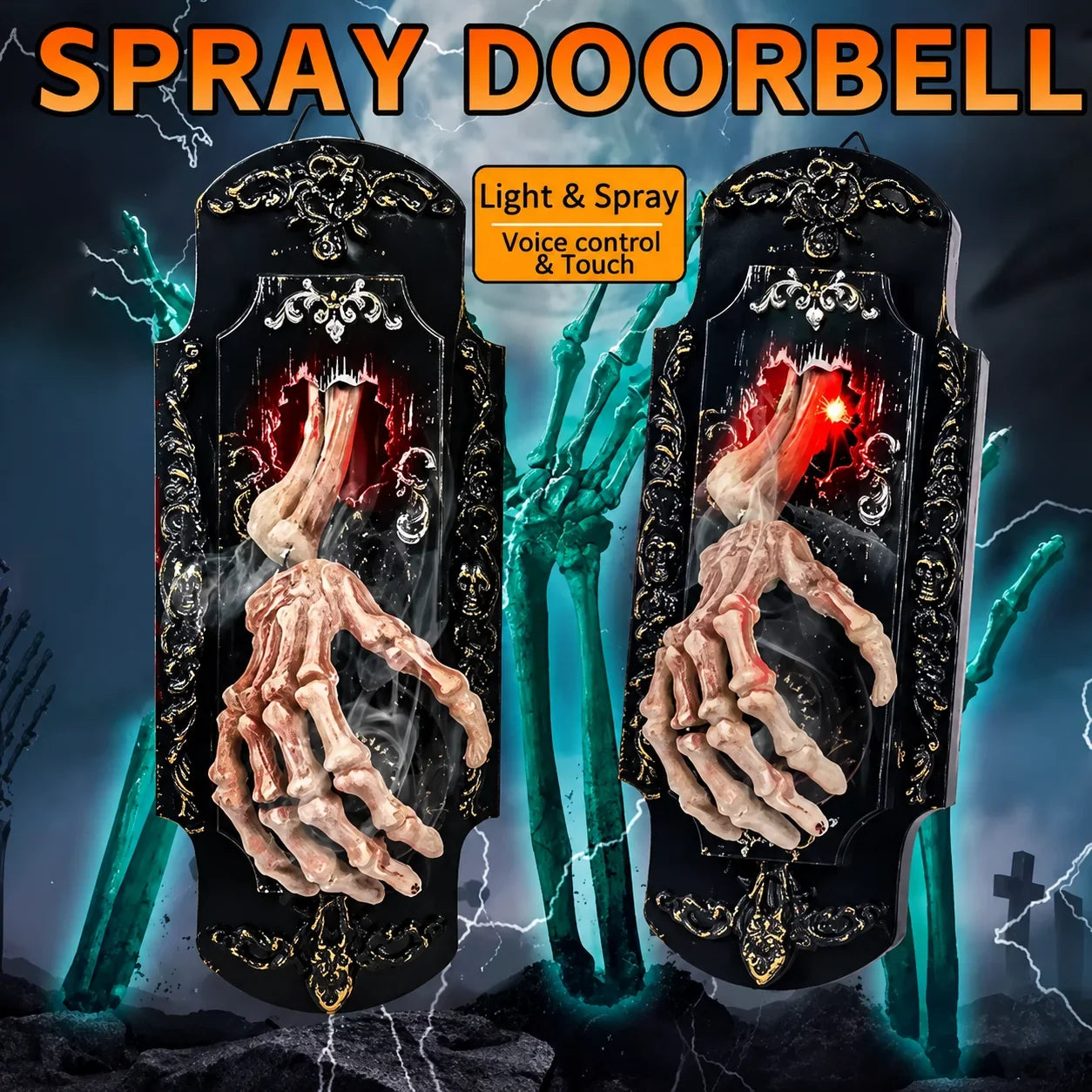 Vehicle-Ready Hanging Doorbell Touch/Motion Activated Skeleton Hand