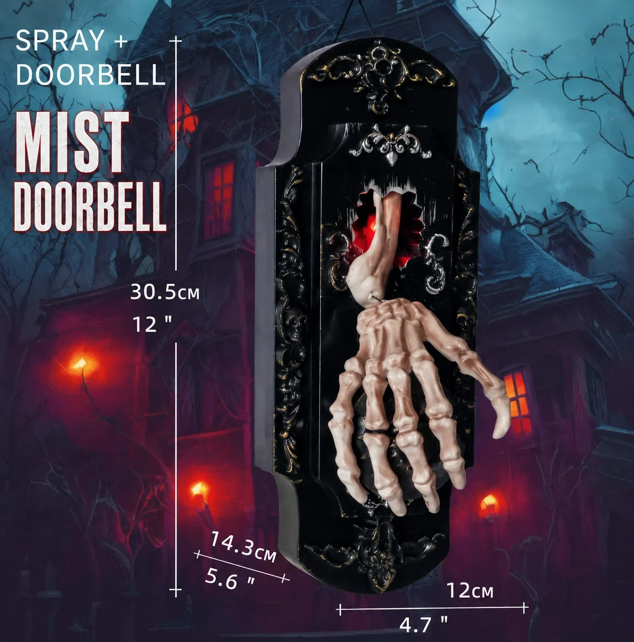 Vehicle-Ready Hanging Doorbell Touch/Motion Activated Skeleton Hand