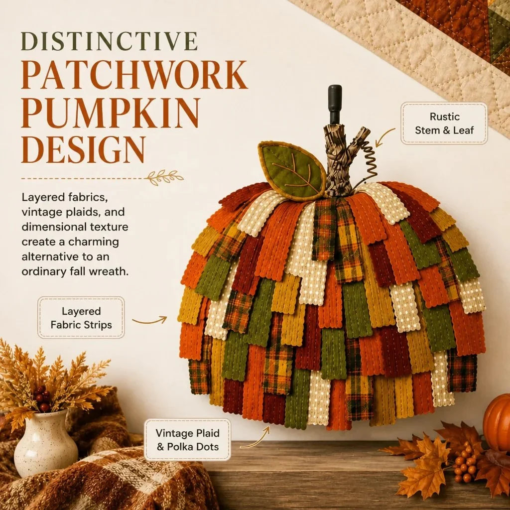 Purpose-Built Handmade Patchwork Pumpkin Door Hanger - Rustic Fall &