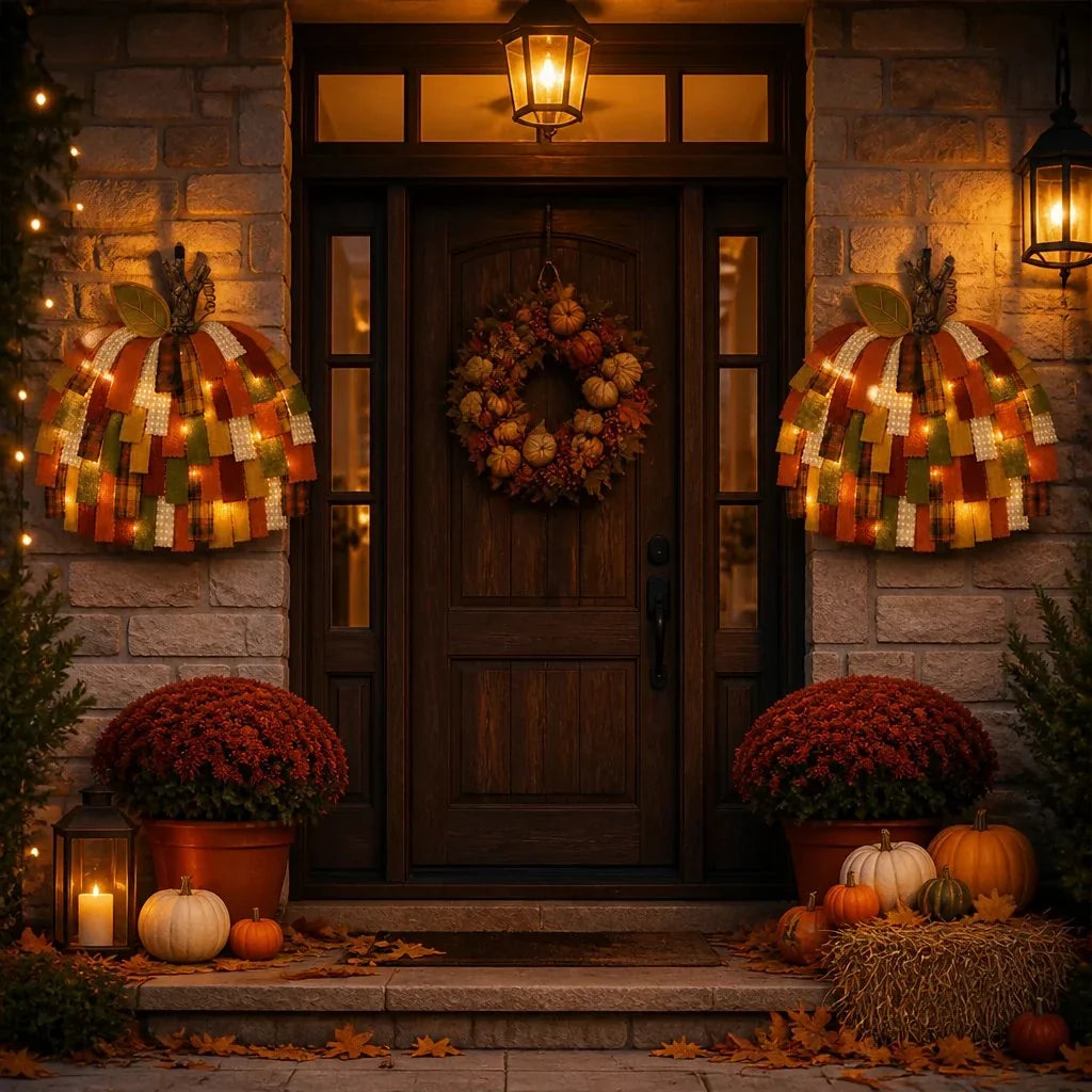 Purpose-Built Handmade Patchwork Pumpkin Door Hanger - Rustic Fall &