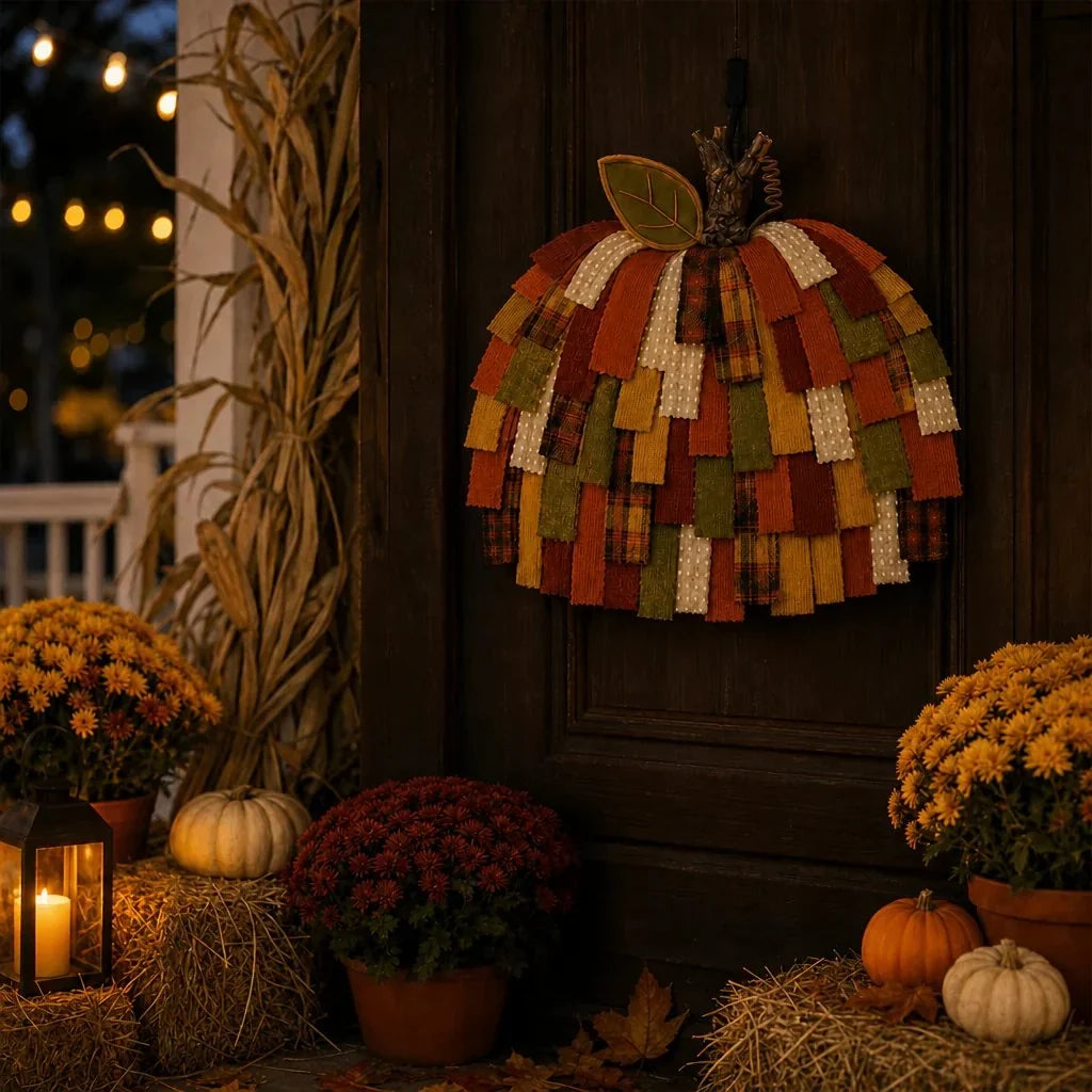 Purpose-Built Handmade Patchwork Pumpkin Door Hanger - Rustic Fall &