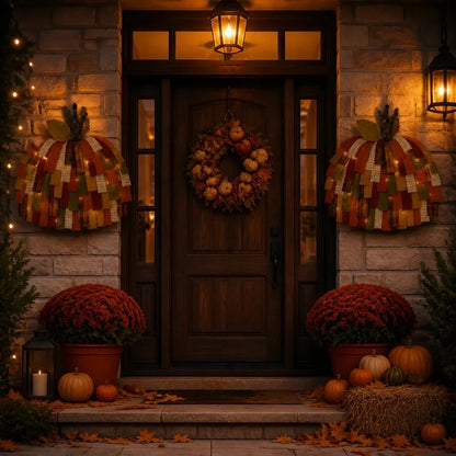 Purpose-Built Handmade Patchwork Pumpkin Door Hanger - Rustic Fall &