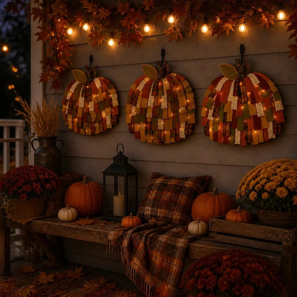 Purpose-Built Handmade Patchwork Pumpkin Door Hanger - Rustic Fall &