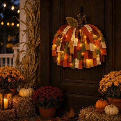 Purpose-Built Handmade Patchwork Pumpkin Door Hanger - Rustic Fall &