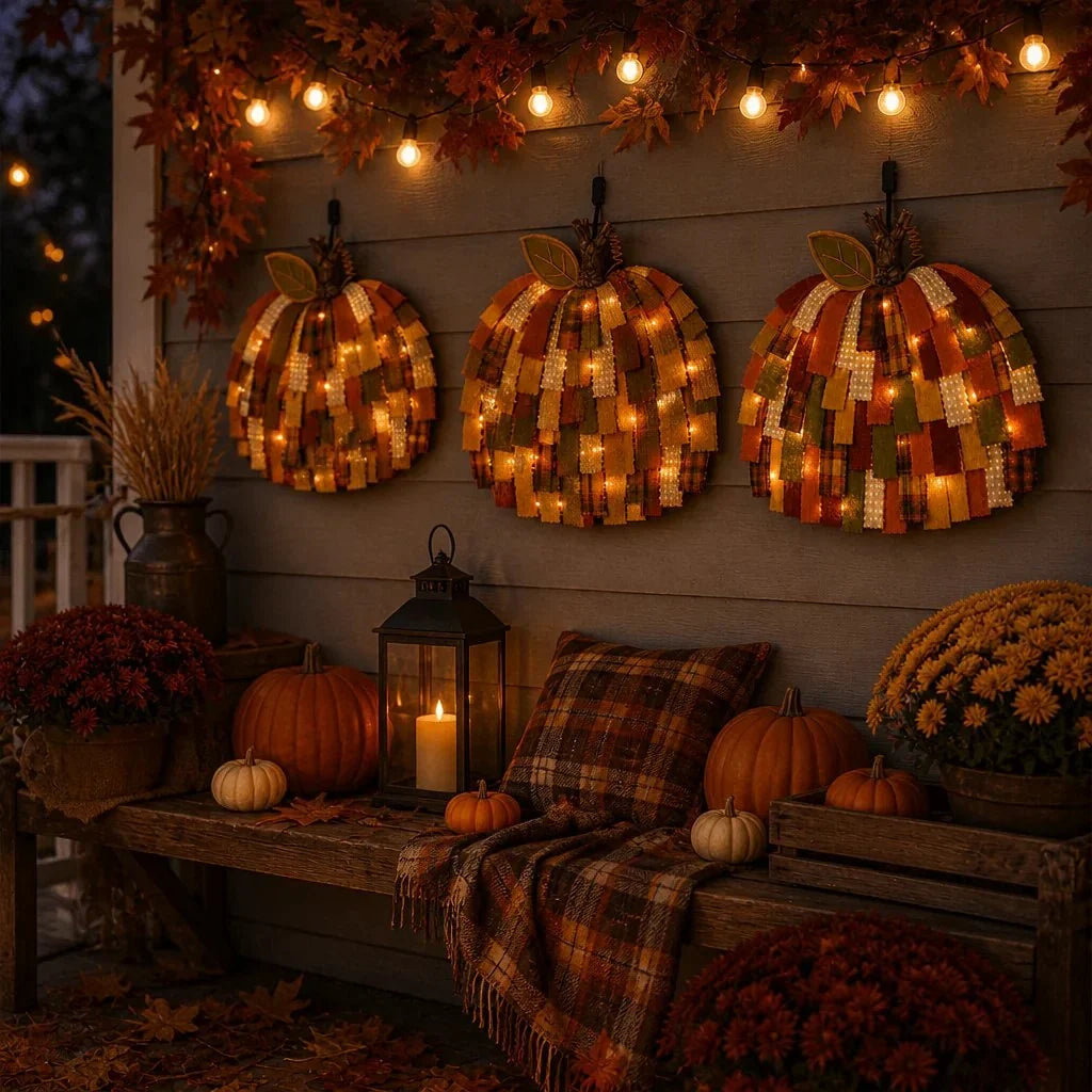 Purpose-Built Handmade Patchwork Pumpkin Door Hanger - Rustic Fall &