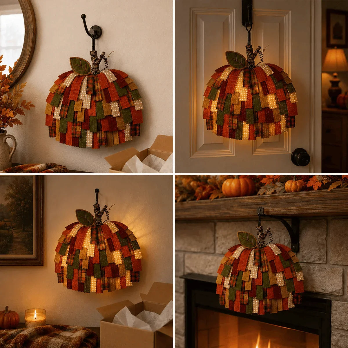 Purpose-Built Handmade Patchwork Pumpkin Door Hanger - Rustic Fall &