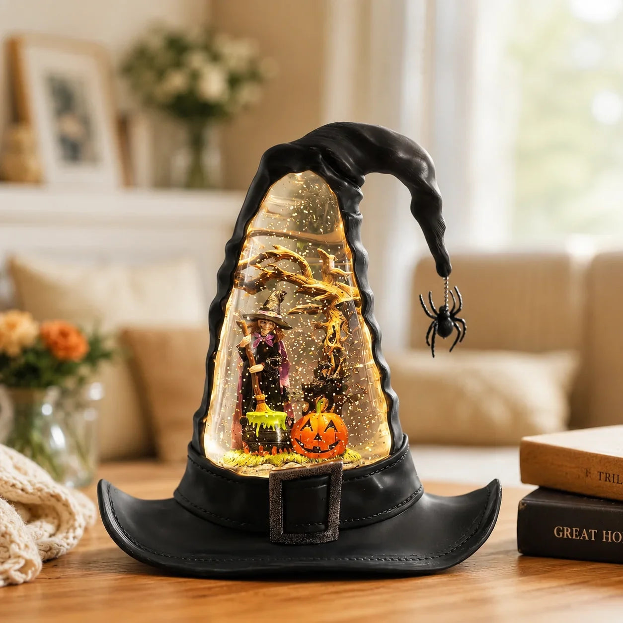 Decorative Witches Hat Lighted Water Lantern With Swirling