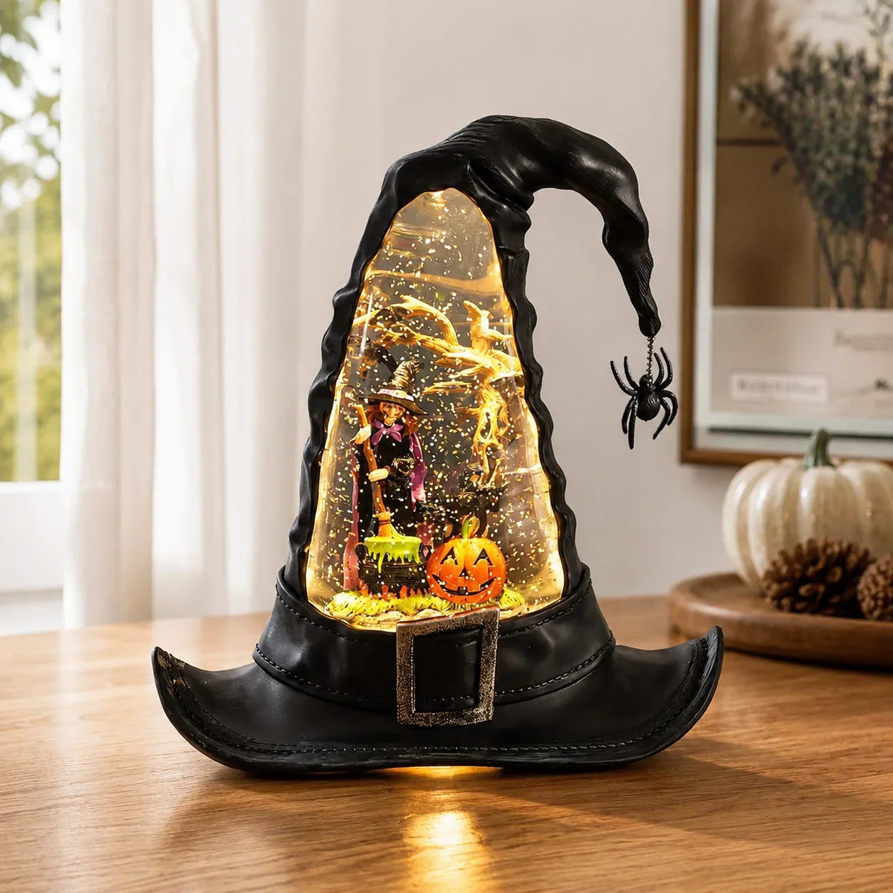 Decorative Witches Hat Lighted Water Lantern With Swirling