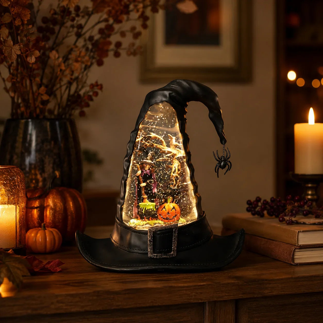 Decorative Witches Hat Lighted Water Lantern With Swirling