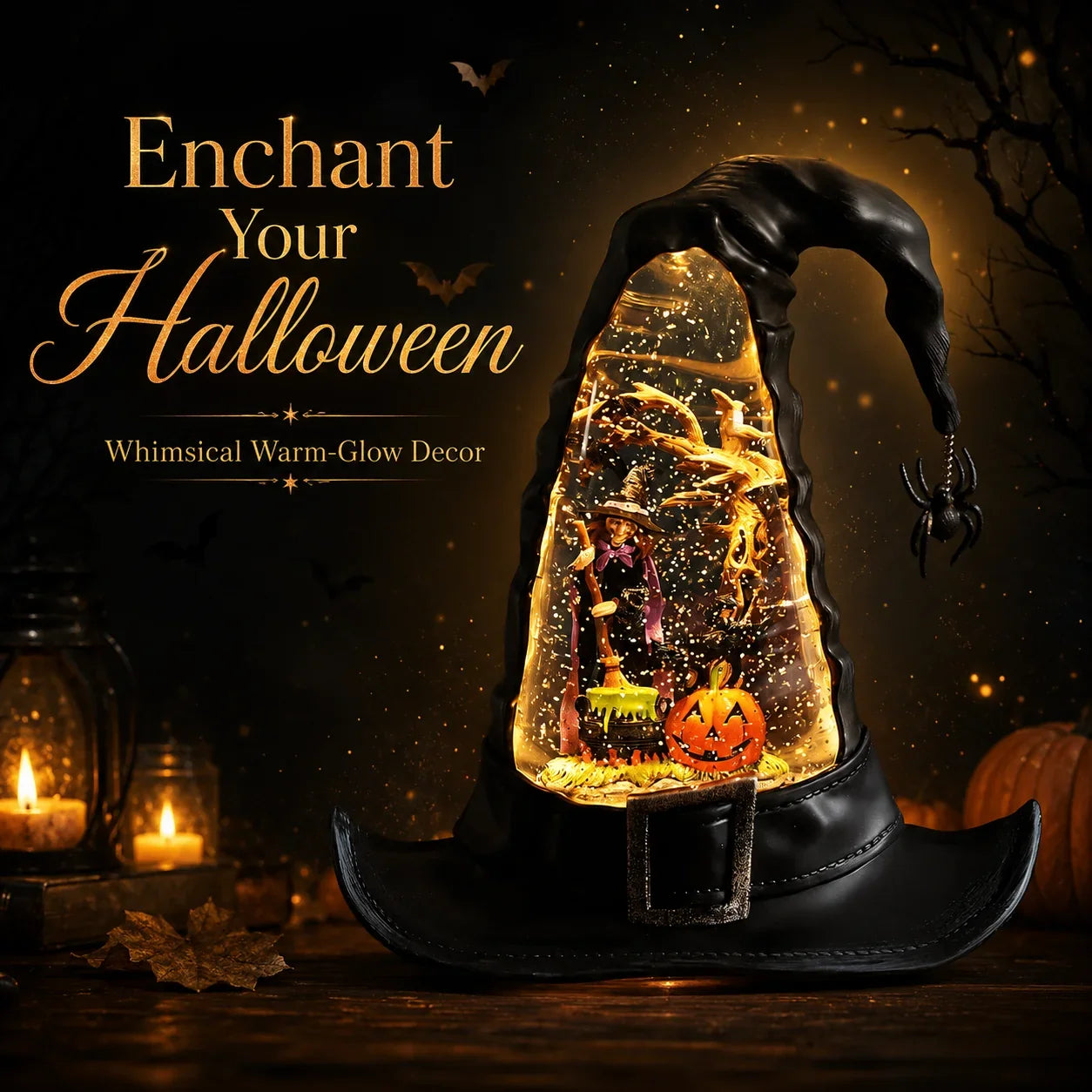 Decorative Witches Hat Lighted Water Lantern With Swirling