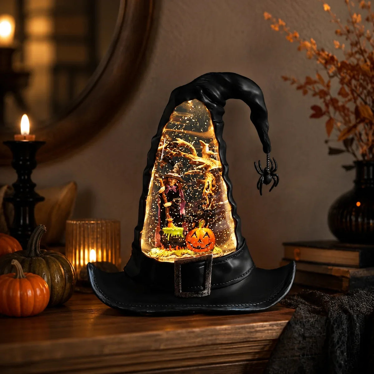 Decorative Witches Hat Lighted Water Lantern With Swirling