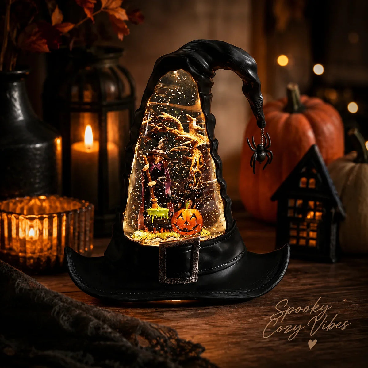 Decorative Witches Hat Lighted Water Lantern With Swirling