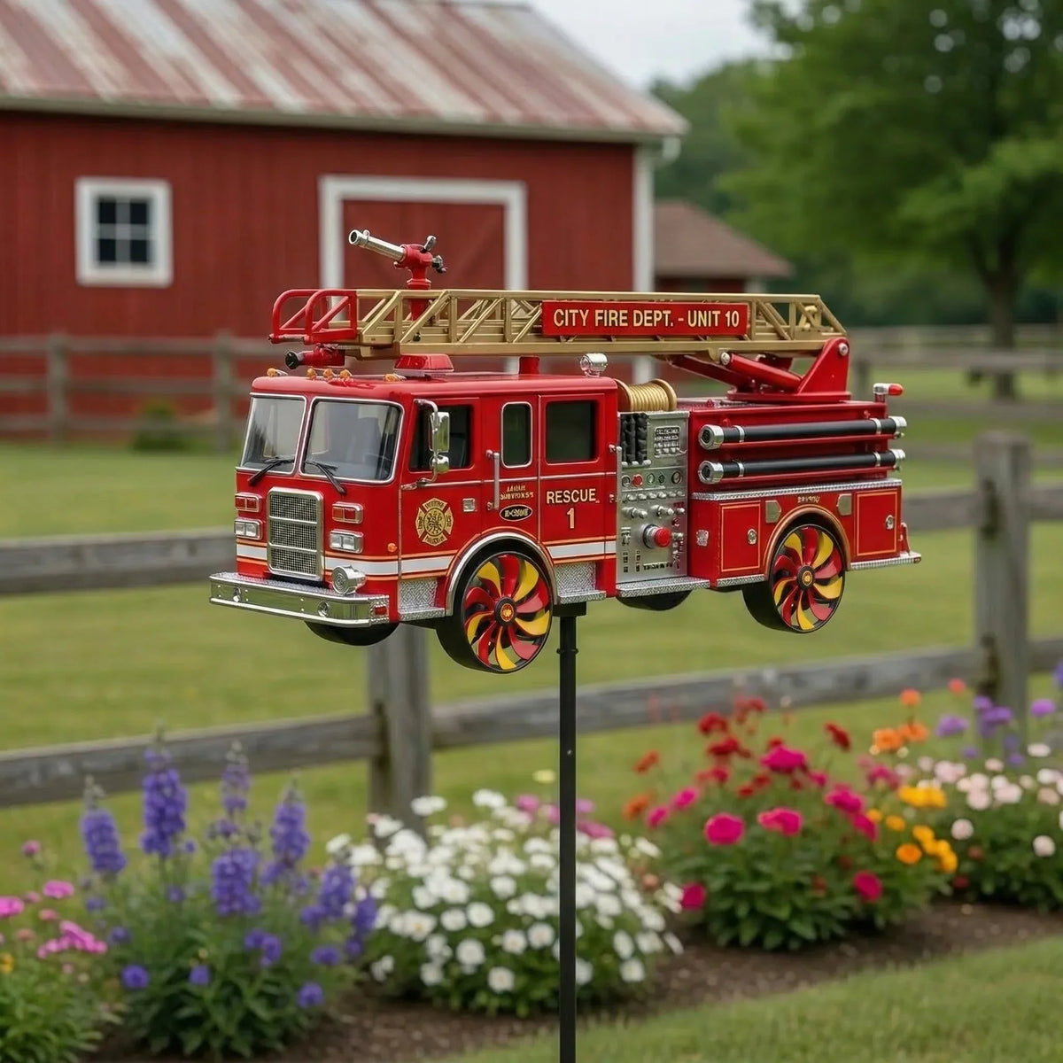 Outdoor Fire Truck Garden Wind Spinner for Garden Display