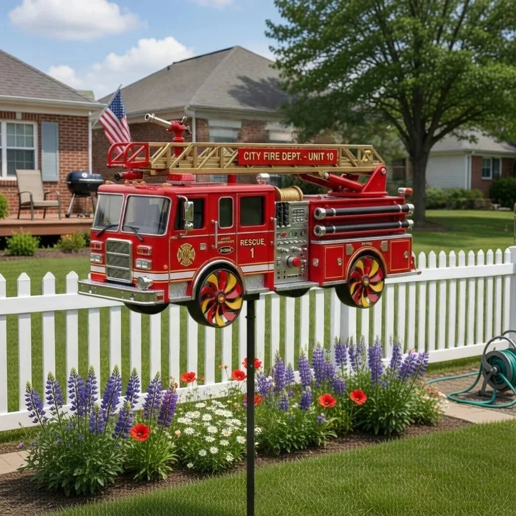 Outdoor Fire Truck Garden Wind Spinner for Garden Display