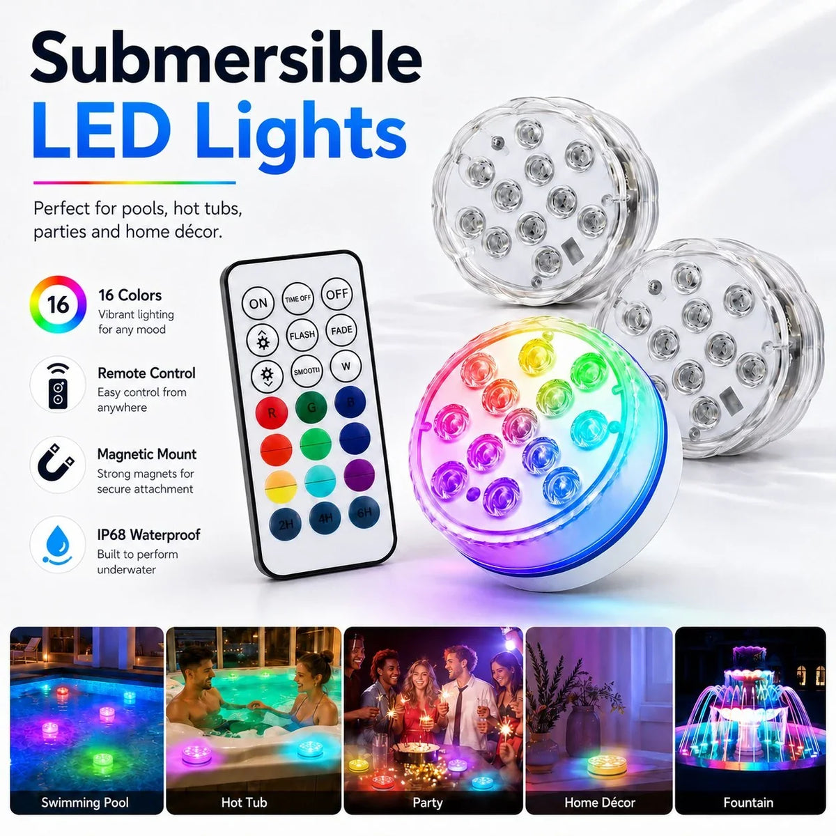 Decorative Light Up Your Pool Nights – Magnetic Waterproof LED Lights