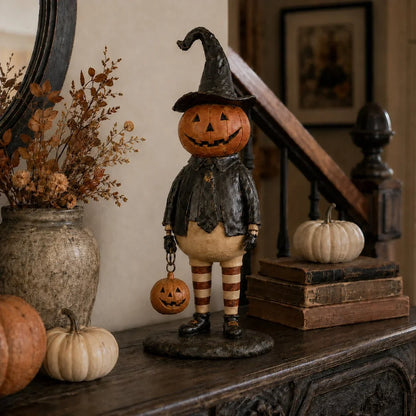 Glowing Pumpkin Witch Figurine for Halloween Display