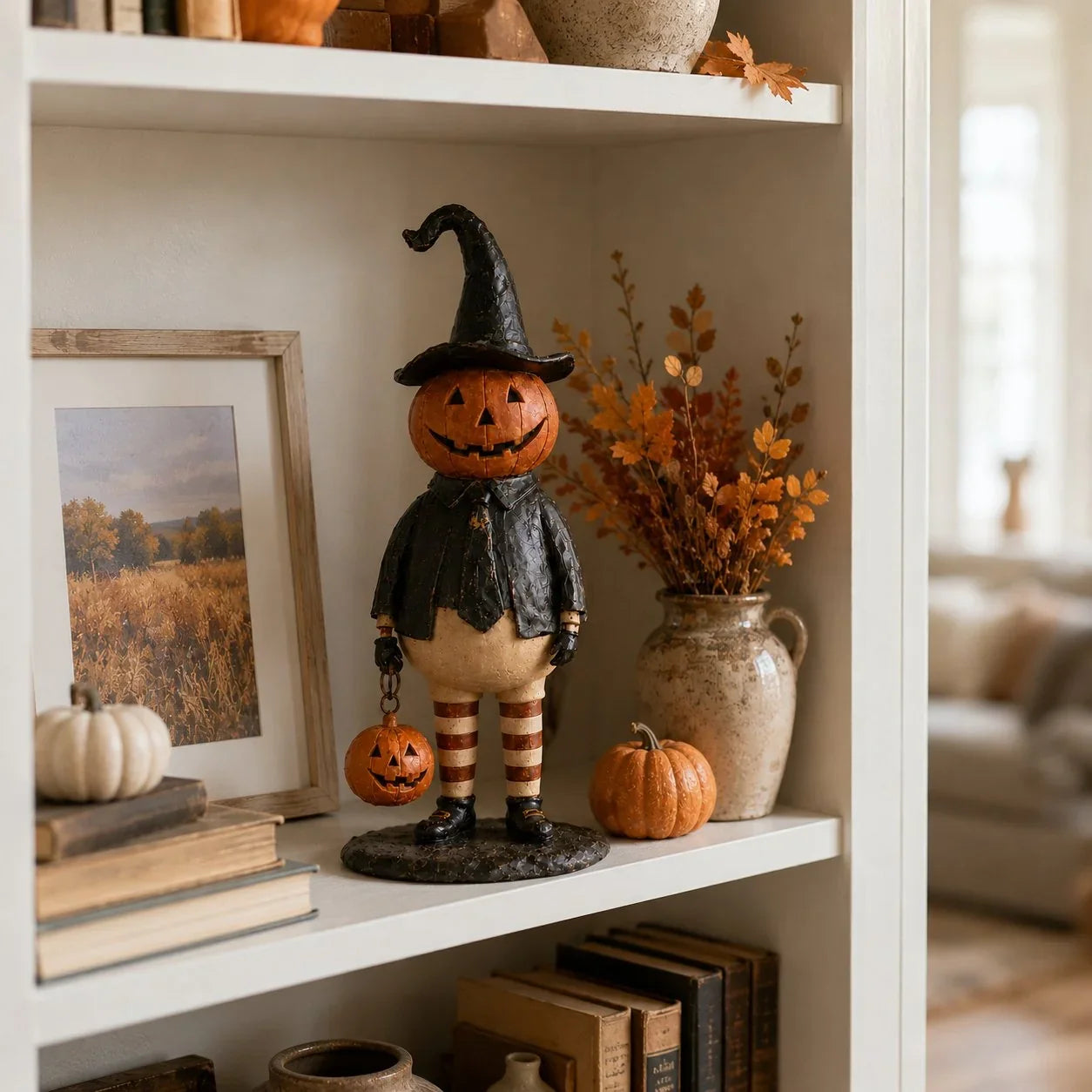 Glowing Pumpkin Witch Figurine for Halloween Display