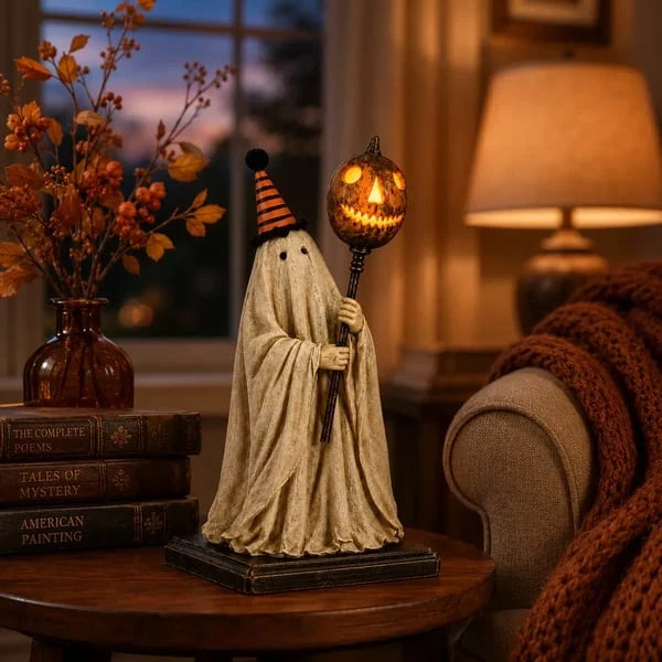 Glowing Pumpkin Witch Figurine for Halloween Display