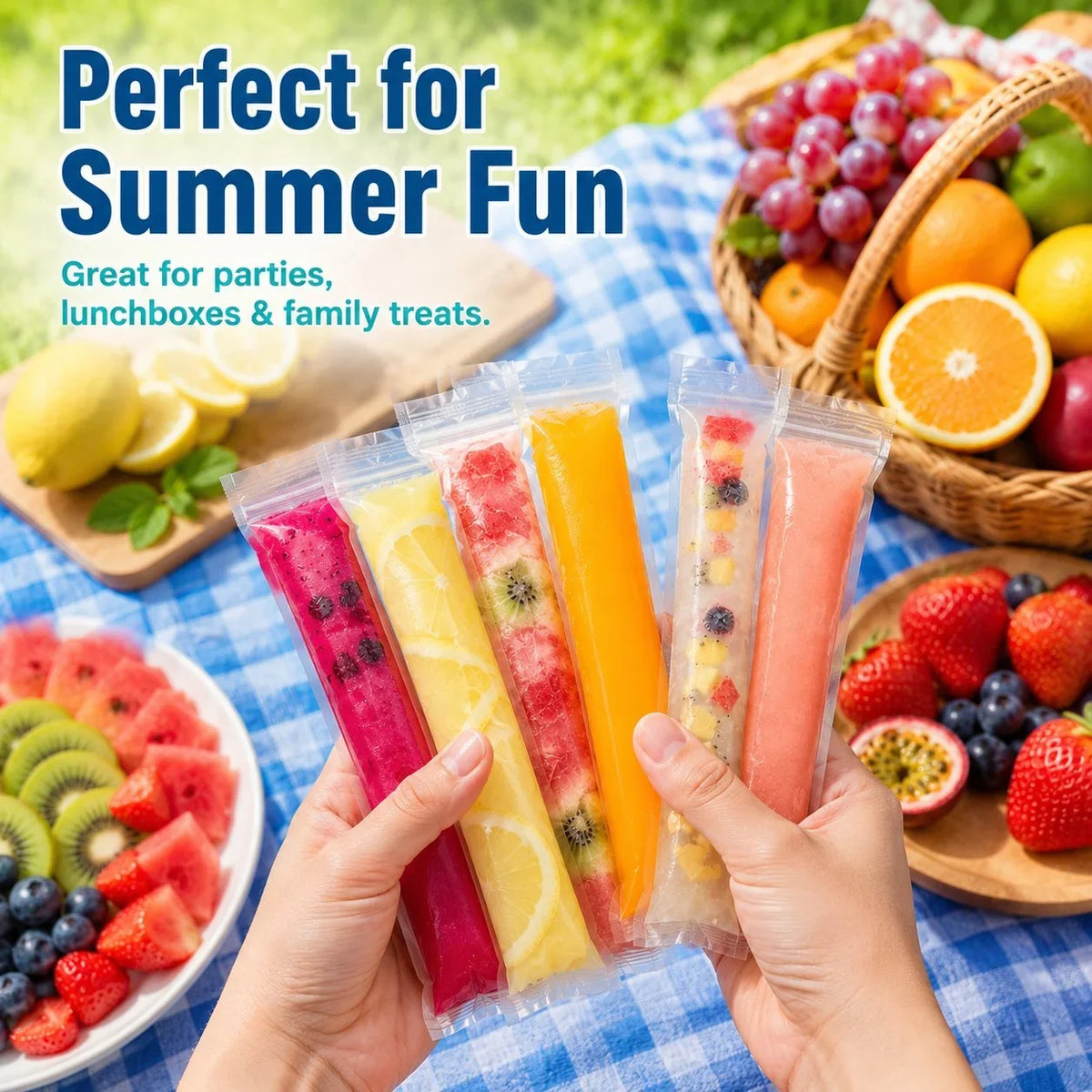 Self-Sealing Ice Pop Maker Bags for Easy Homemade Frozen Treats