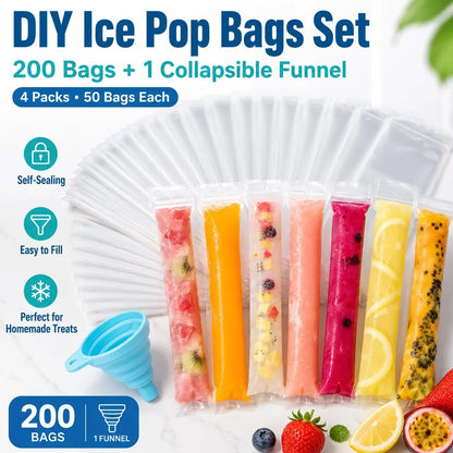 Self-Sealing Ice Pop Maker Bags for Easy Homemade Frozen Treats