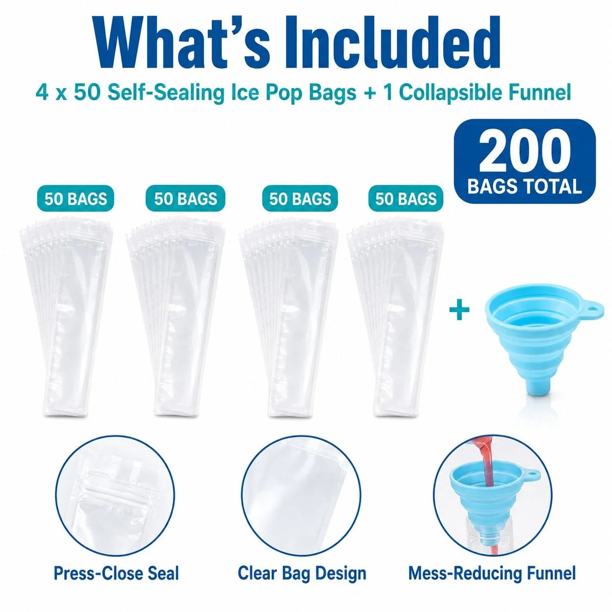 Self-Sealing Ice Pop Maker Bags for Easy Homemade Frozen Treats