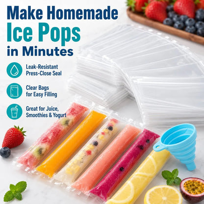 Self-Sealing Ice Pop Maker Bags for Easy Homemade Frozen Treats