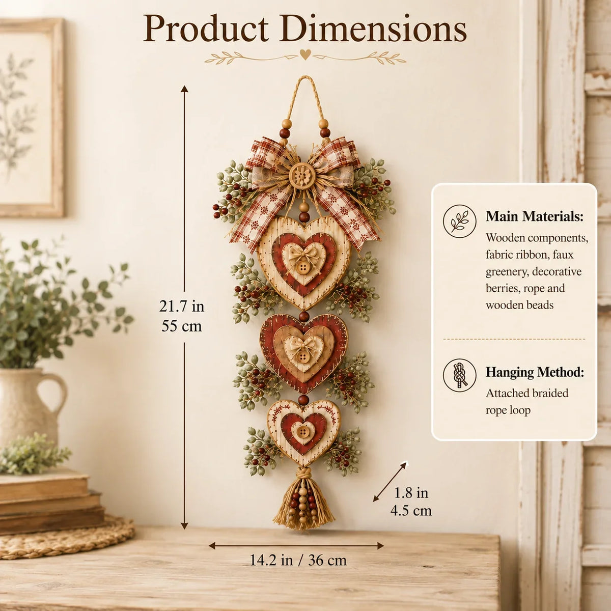 Purpose-Built Vintage Farmhouse Layered Heart Wall