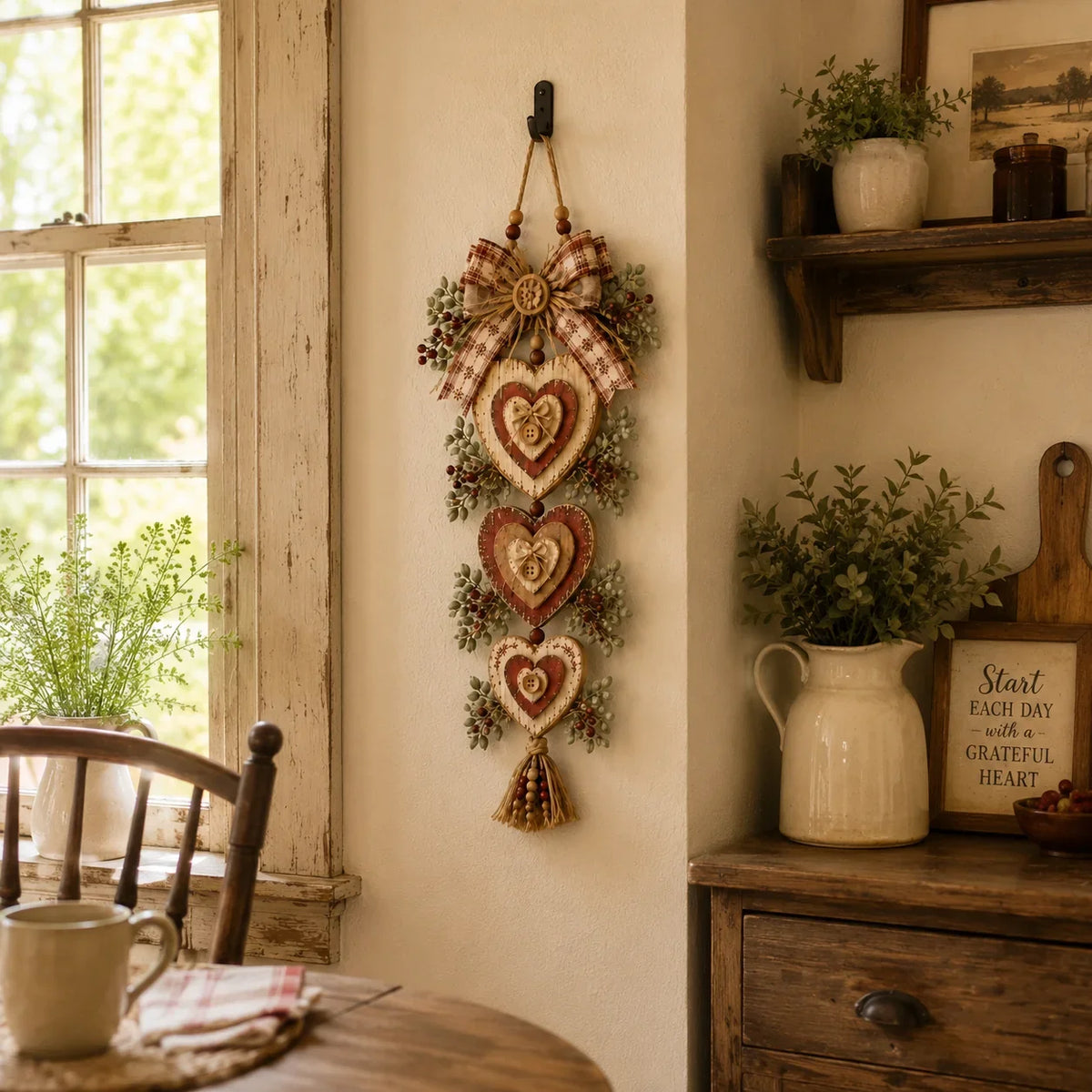 Purpose-Built Vintage Farmhouse Layered Heart Wall
