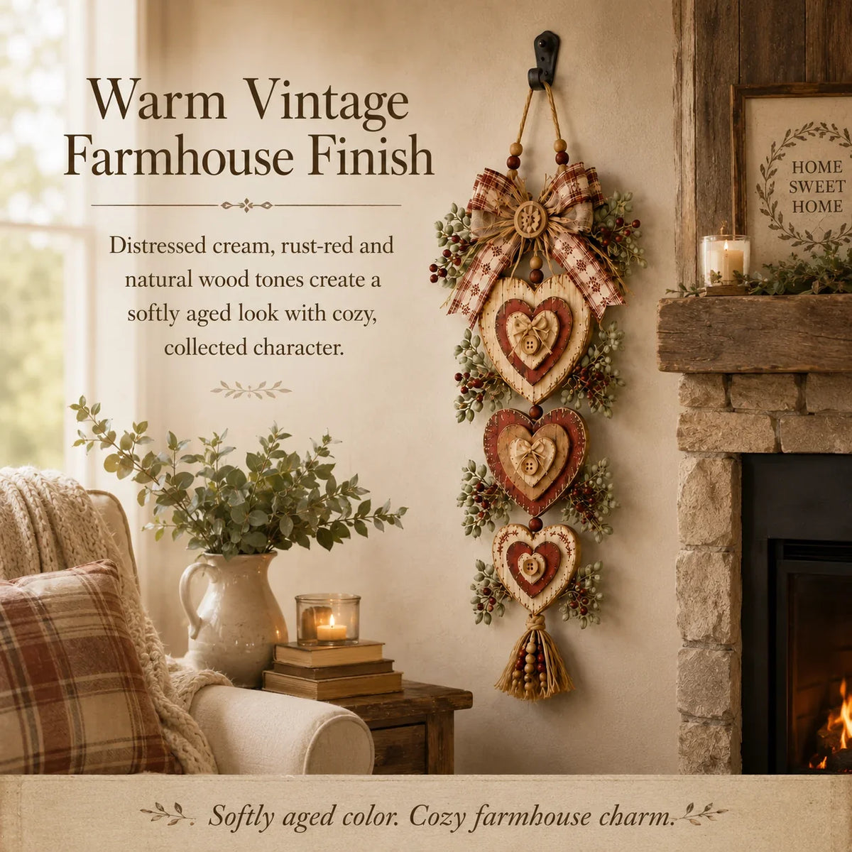 Purpose-Built Vintage Farmhouse Layered Heart Wall
