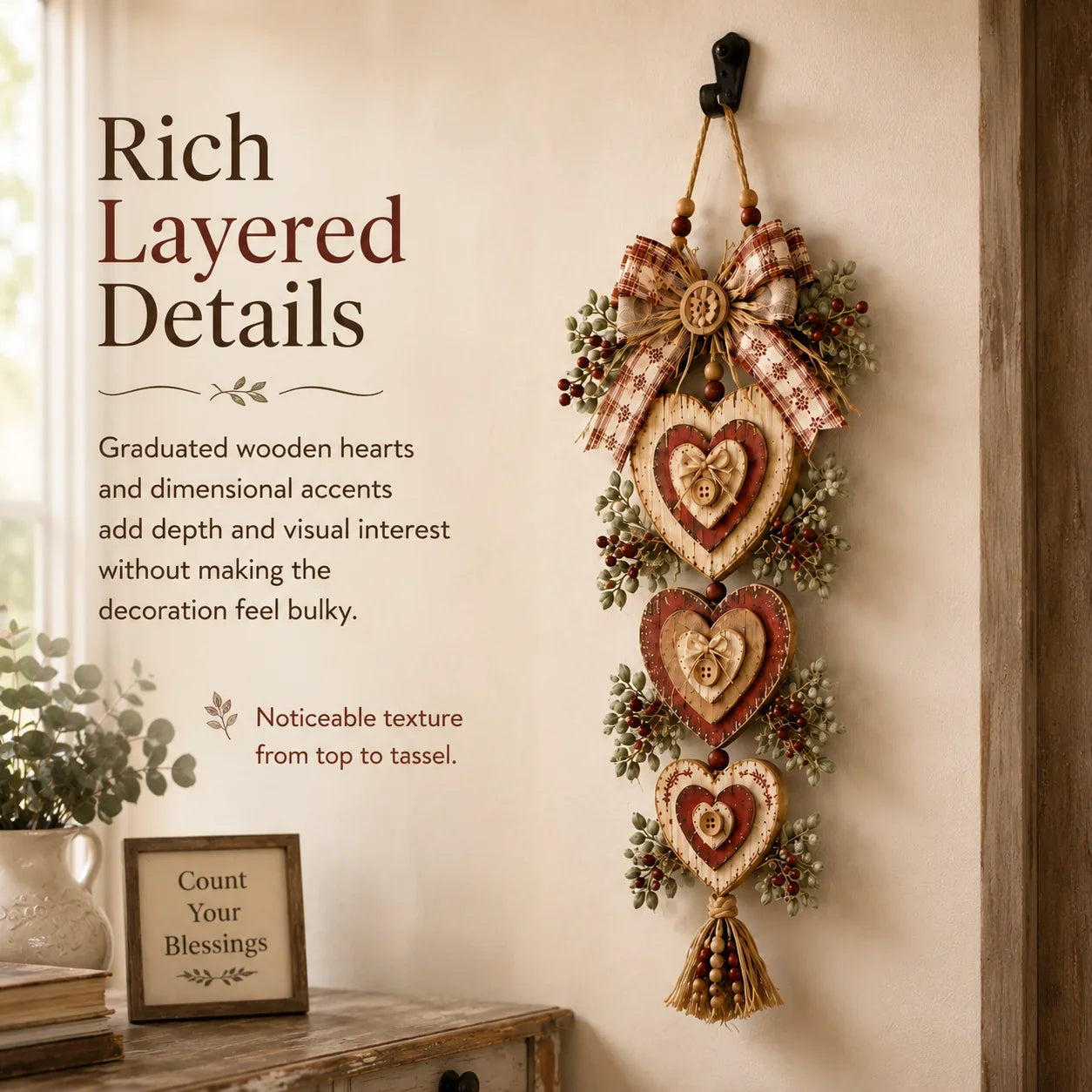 Purpose-Built Vintage Farmhouse Layered Heart Wall