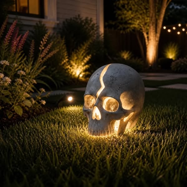 Outdoor Cracked Skull Solar Garden Light for Garden Display