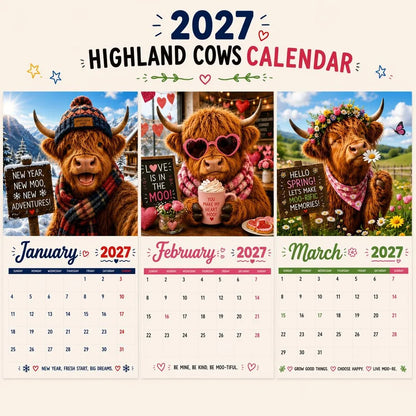 Purpose-Built Funny Highland Cows Wall Calendar – A4 Hanging