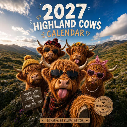 Purpose-Built Funny Highland Cows Wall Calendar – A4 Hanging