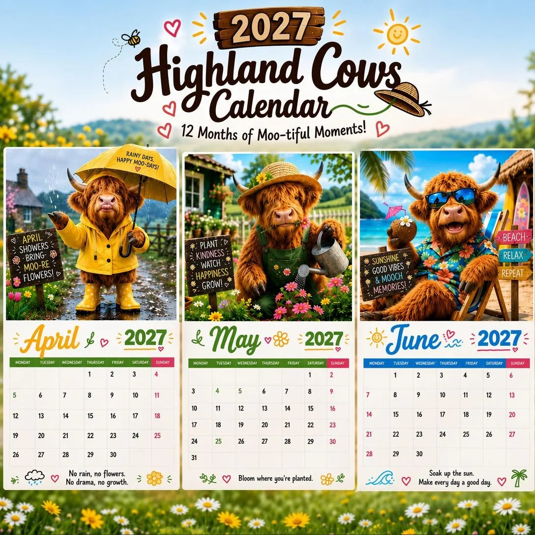Purpose-Built Funny Highland Cows Wall Calendar – A4 Hanging