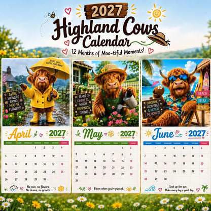 Purpose-Built Funny Highland Cows Wall Calendar – A4 Hanging