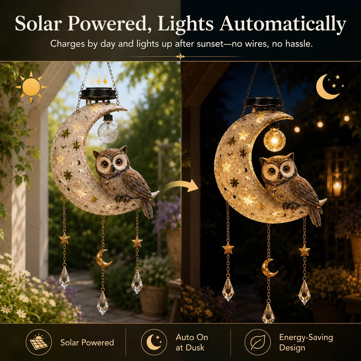 Outdoor Solar Owl Moon Garden Light for Garden Display