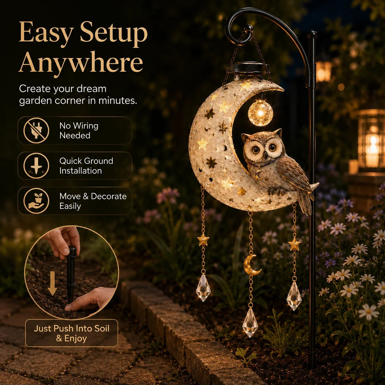 Outdoor Solar Owl Moon Garden Light for Garden Display
