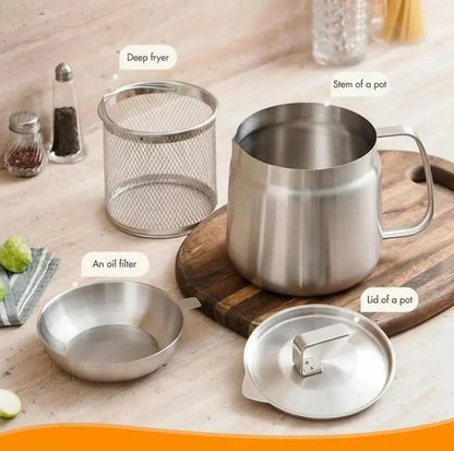 Practical 68oz 201 Stainless Steel Deep Fryer Pot with Basket &