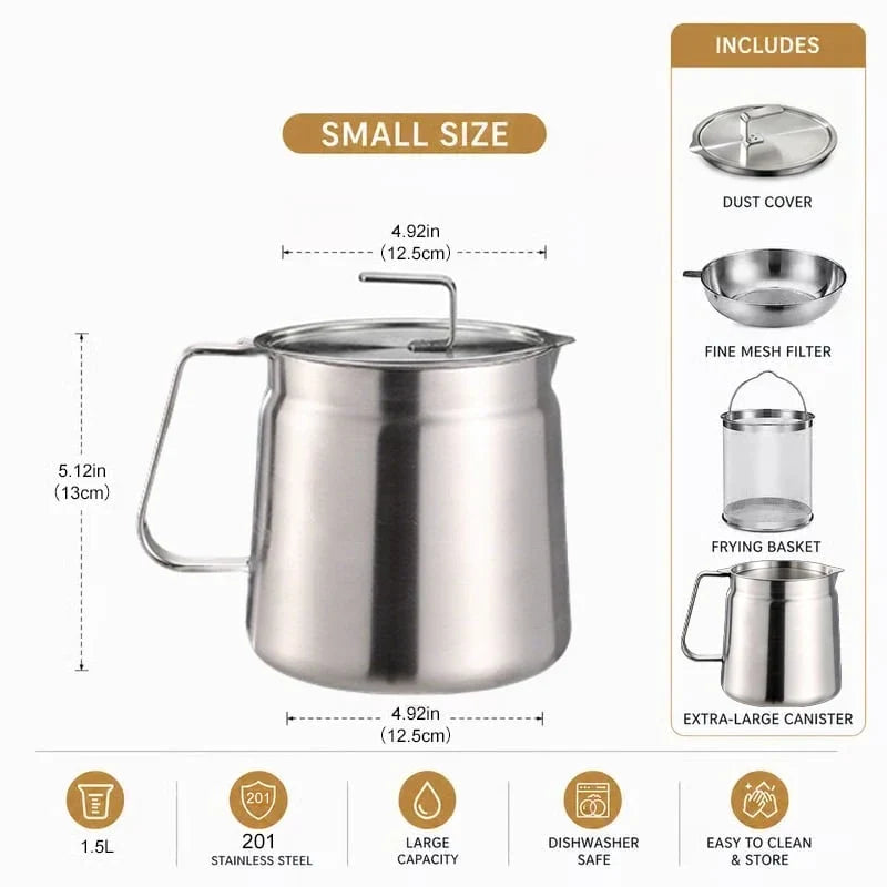 Practical 68oz 201 Stainless Steel Deep Fryer Pot with Basket &